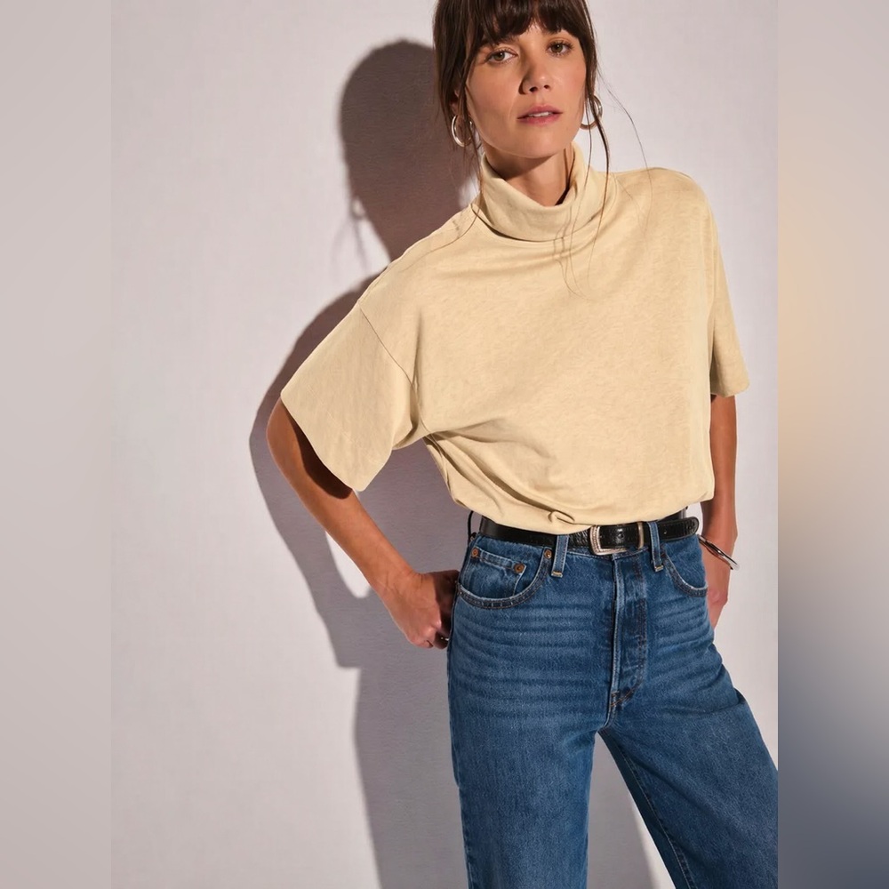 Nation LTD Cream Short-Sleeve Turtleneck Top